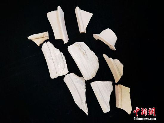 圖為靜寧縣賈河鄉(xiāng)竇坪村出土的彩陶片、紅陶片。 夏劍鋒 攝
